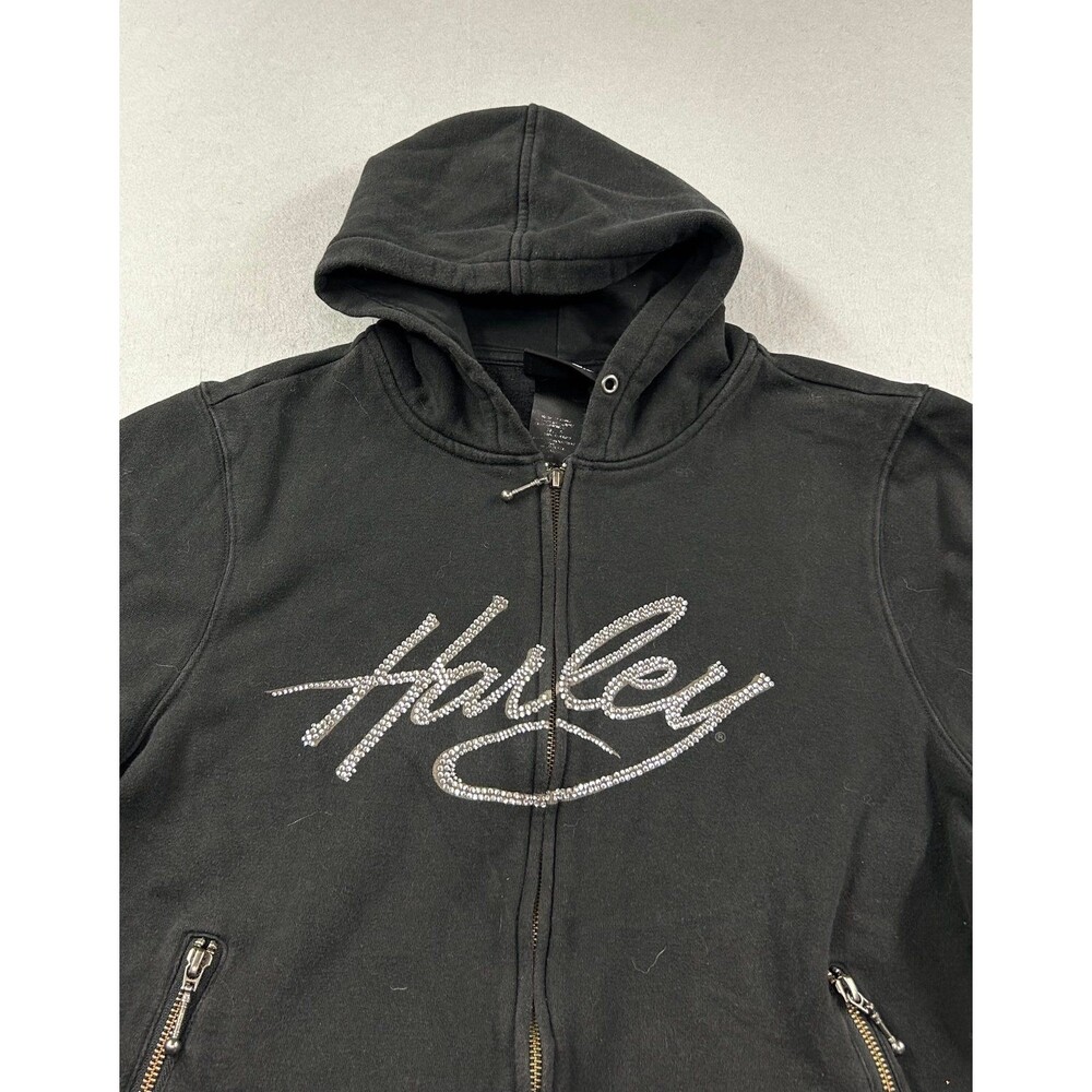 Harley Davidson Women’s Hoodie 2w Black Sequins Full Zip - Picture 2 of 10